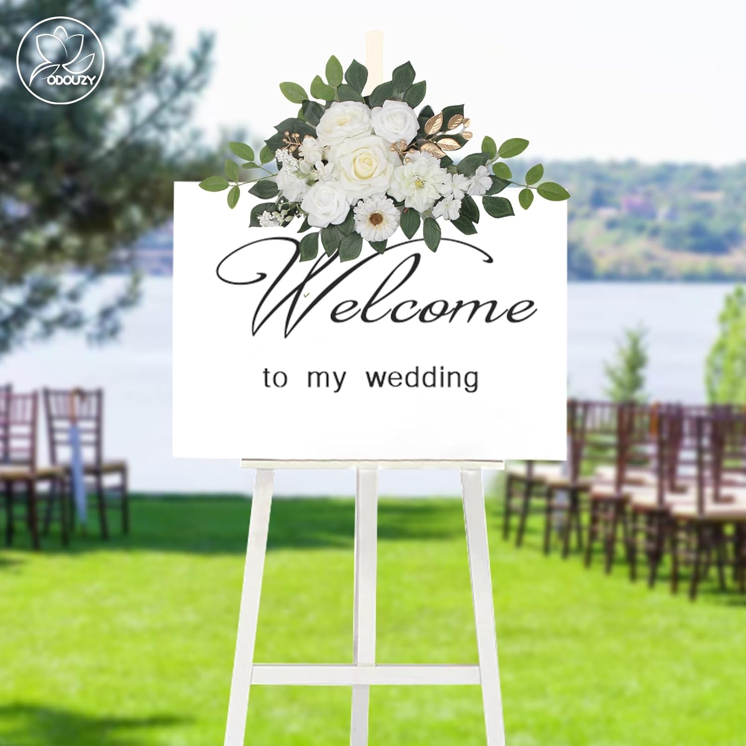 Wedding Arch Flowers,Artificial Flower Arch Decor,2pcs Artificial Flower Arrangement for Wedding Decor Reception Backdrop Floral Decorations (White)