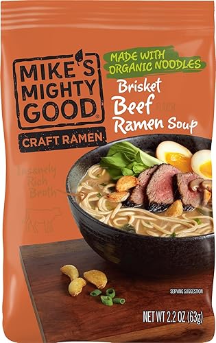 MIKE'S MIGHTY GOOD Paquete de almohadas con sopa de ramen de pechuga de res, fideos instantáneos orgánicos abundantes, comida rápida sabrosa, caldo