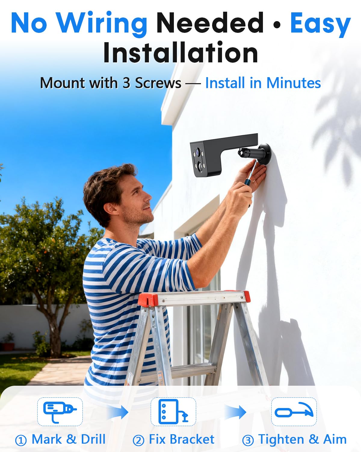 Thybro Telecamera di sicurezza a energia solare per esterni: telecamera wireless 2K con rilevamento di movimento AI, batteria a lunga durata per monitoraggio domestico e aziendale (nero)