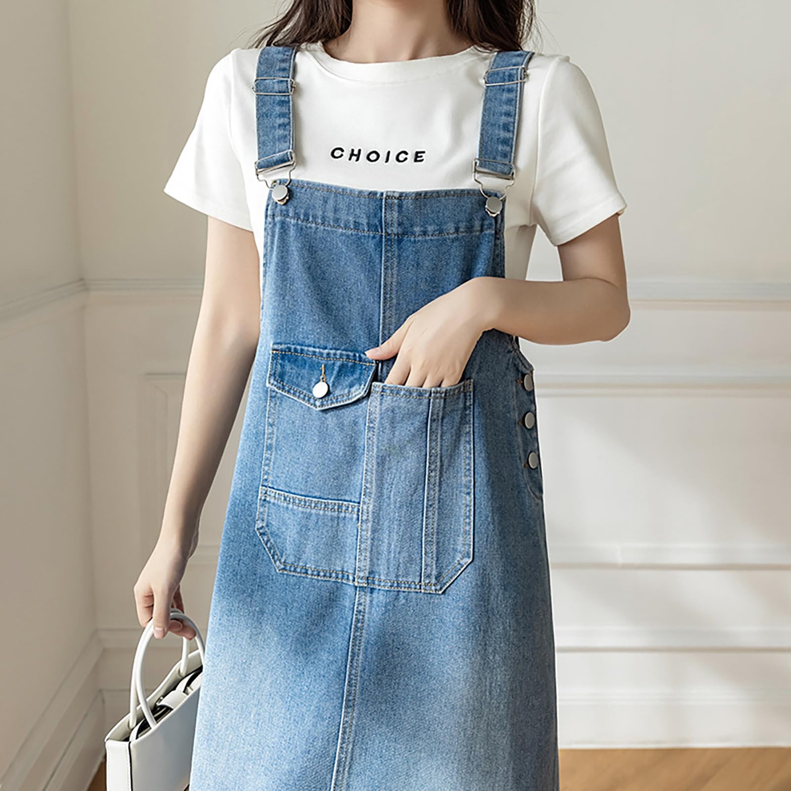 Robe Salopette Femme Mid Longue Robes en Denim Casual Jeans Combinaiso Robe Grande Taille