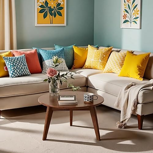 Miniatura 24 de Mesa auxiliar redonda 100% roble macizo, mesa pequeña con marco estable, mesa auxiliar redonda, mesa auxiliar pequeña para sala de estar,