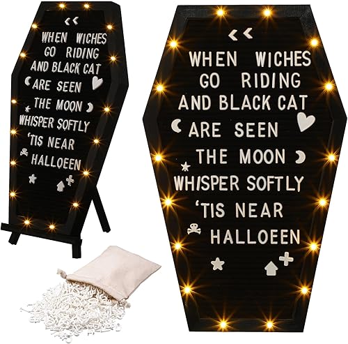 Colarr Tablero de letras de ataúd con luces LED integradas, tablero de fieltro negro con soporte, más de 500 caracteres, tablero de letras