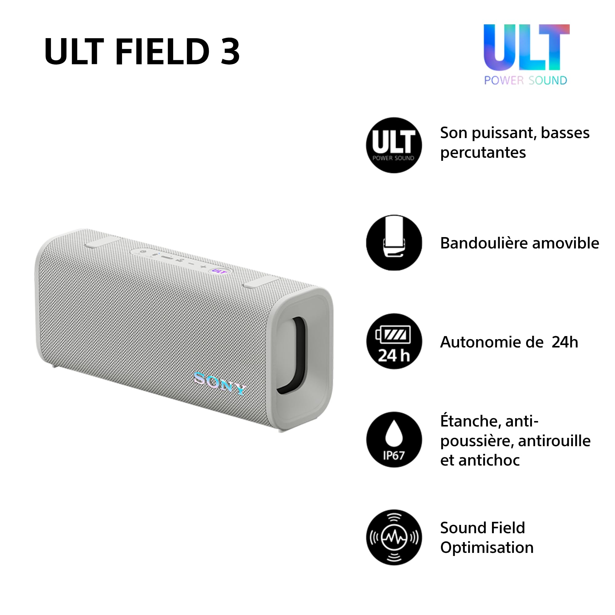 Image secondaire de Sony ULT Field 3 - Enceinte Bluetooth Ultra Portable avec Son Puissant et Autonomie de 24h