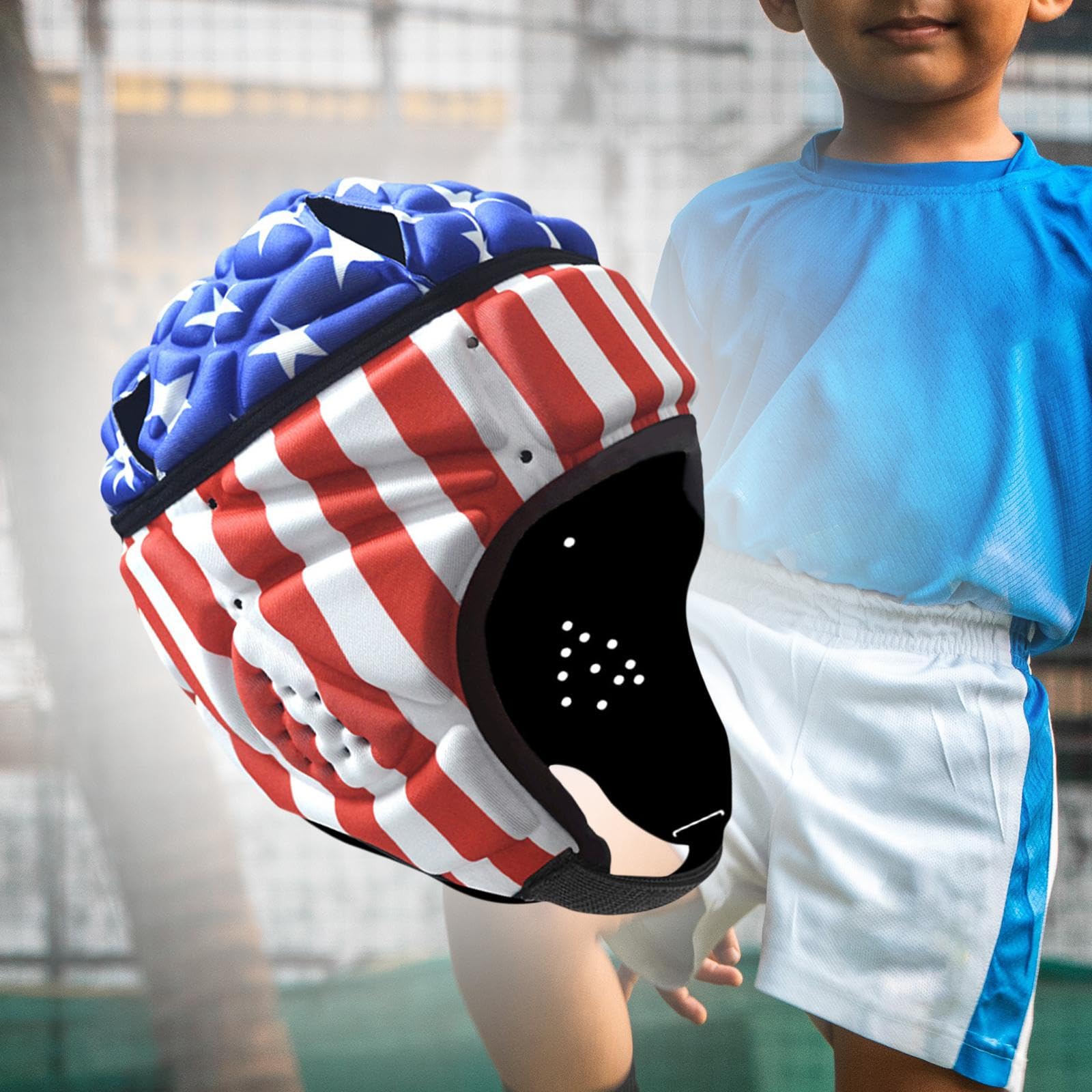 Casque De Rugby Réglable Pour Enfants – Mousse Haute Densité, Bandes Réfléchissantes, Mentonnière, Tour De Tête 53 Cm