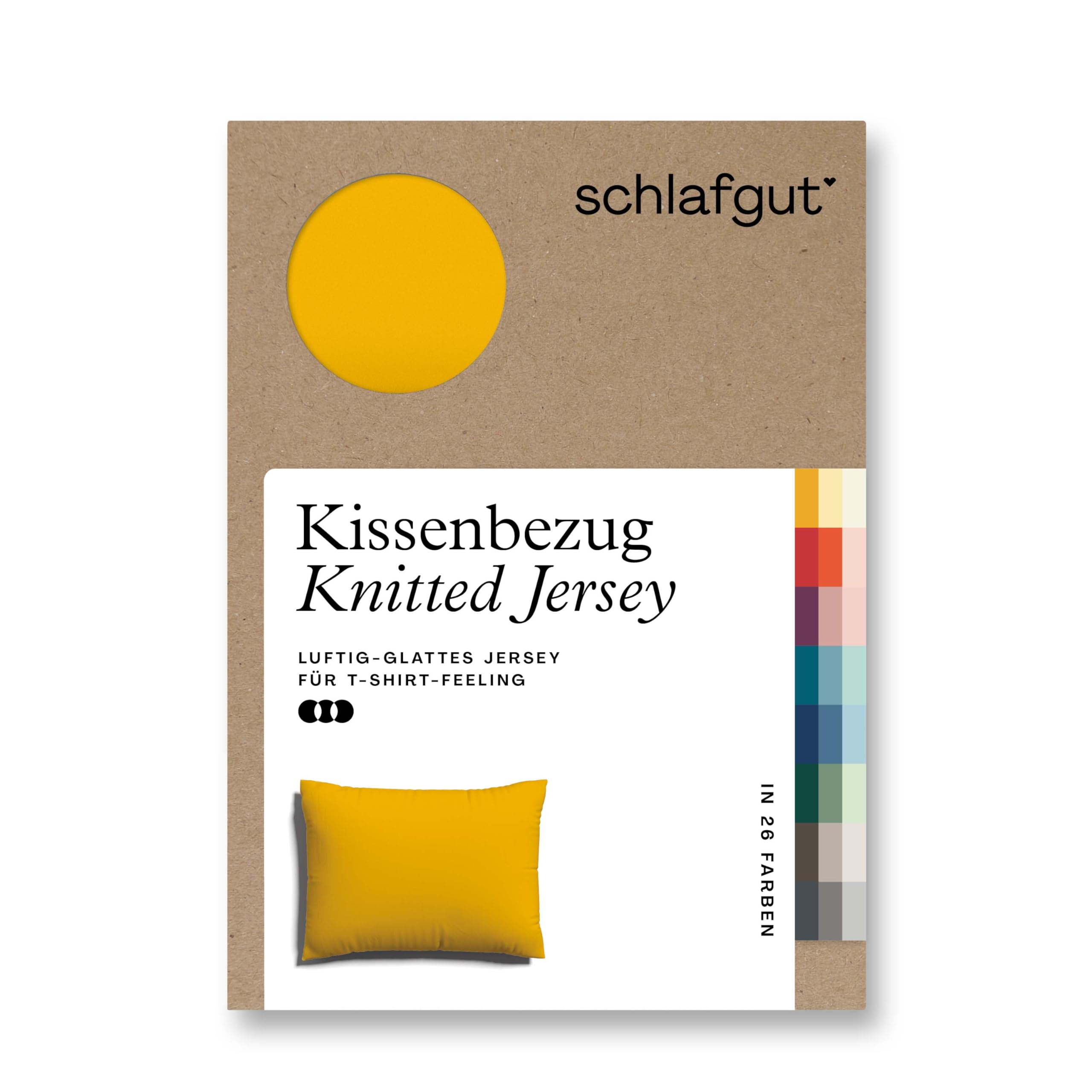 schlafgut Knitted Jersey Kissenbezug 60x80 cm Yellow Deep Uni weicher Premium Kopfkissenbezug einzeln, faltenfrei mit Elasthan