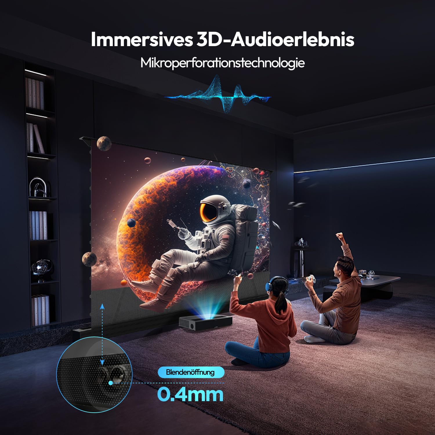 ALR CLR Beamer Leinwand für UST Ultrakurzdistanz-Projektor, motorisiert & elektrisch bodenstehend, 95% Umgebungslicht abweisend, 4K/8K UHD Laser-TV-Leinwand, 100 Zoll, Keine Montage