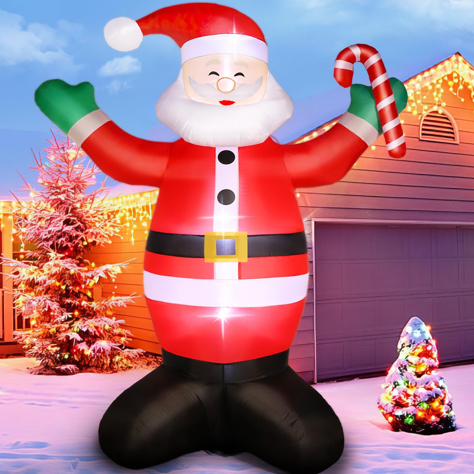 Père Noël gonflable 1m80 lumineux équipé de LED étanches pour cour et pelouse