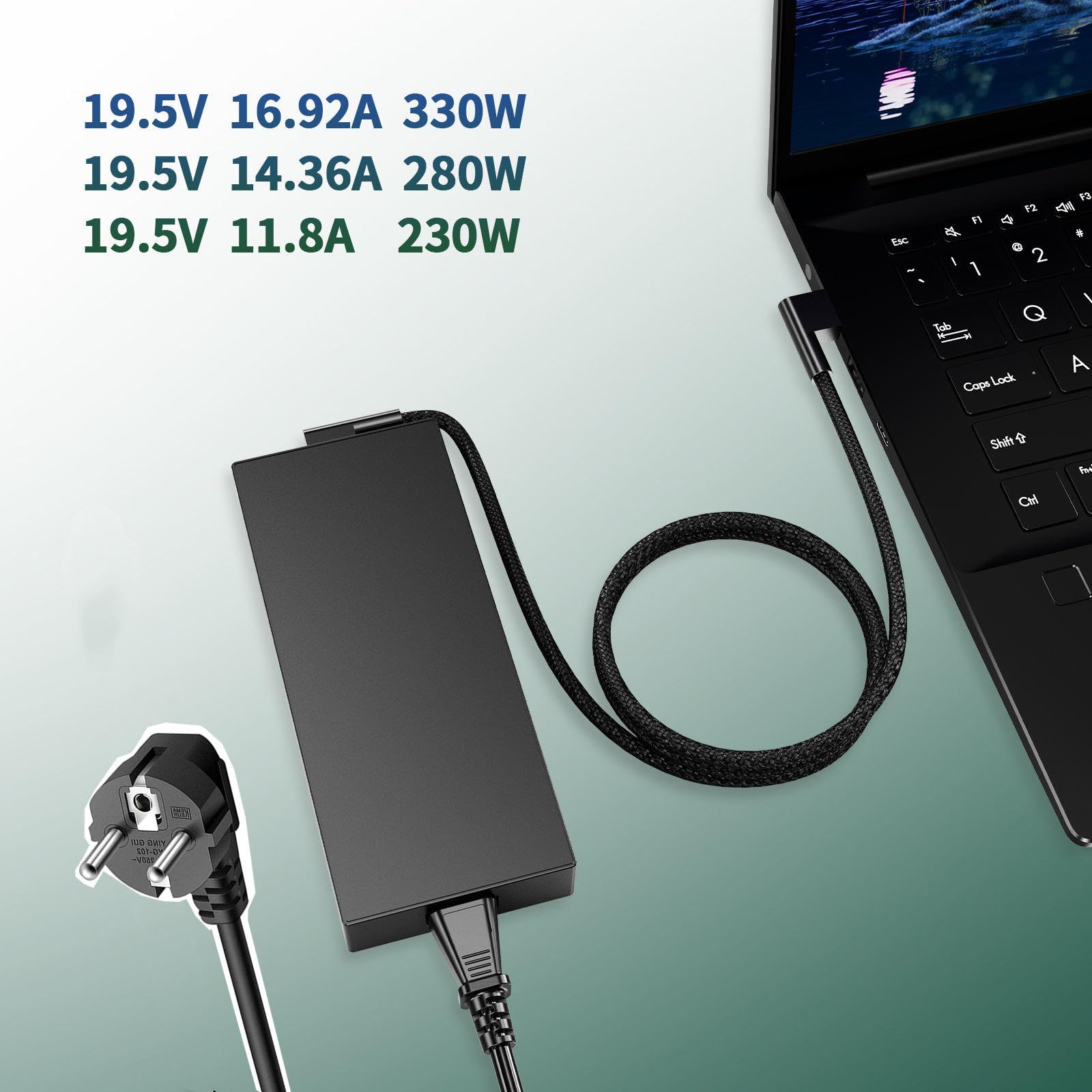 Fuente de alimentación 330W GAN para portátil Compatible con Razer Blade 16 17 18 RZ09-0483 RZ09-0484 RZ09-0510 RC30-0484 RC30-04840200 Adaptador de Corriente para Gaming