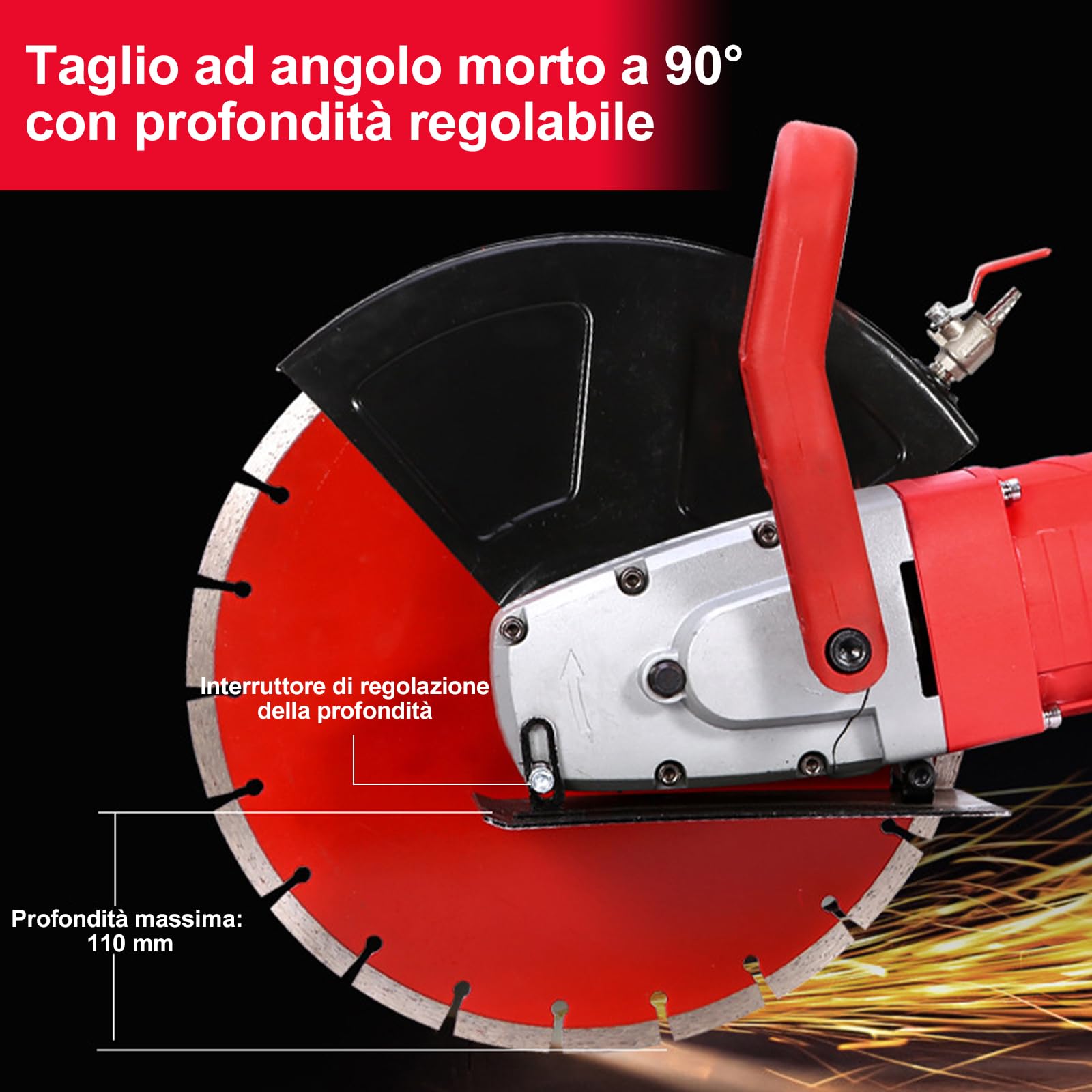HYCHIKA 3200W Sega Elettrica per Calcestruzzo con Motore da 4300 giri/min, 305mm Scanalatrice per Tracce Muro, Include Linea d'acqua e Pompa, per Pietra, Mattoni e Legno