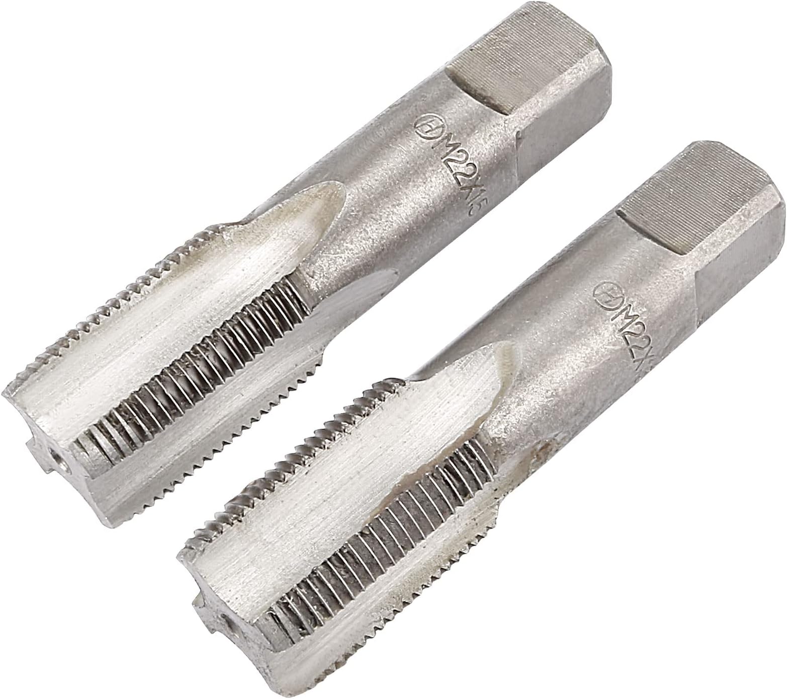 sourcing map Metric Hand Tap M22 Thread 1.5 Pitch 4 Straight Flutes H2 Alloy Tool Steel Bottom & Taper Screw Tap Set Tapping Tools for Repairing 1 Pair