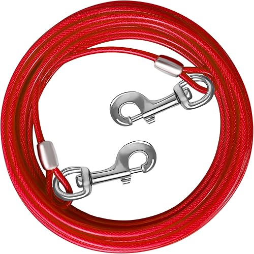 Miniatura 11 de Cable de amarre para perros de 10/15/20/25/30 pies para patio, cable de alambre de acero con clips superiores duraderos, cadenas azules para