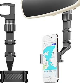 Rear View Mirror Phone Holder, 2023 Rotatable and Retractable Car Phone Holder, Universal Car Phone Holder Mount, Cell Phone Holder Car Fit for iPhone 11 12 13 14 Pro Max Samsung All Phone SXhyfMPH1.0