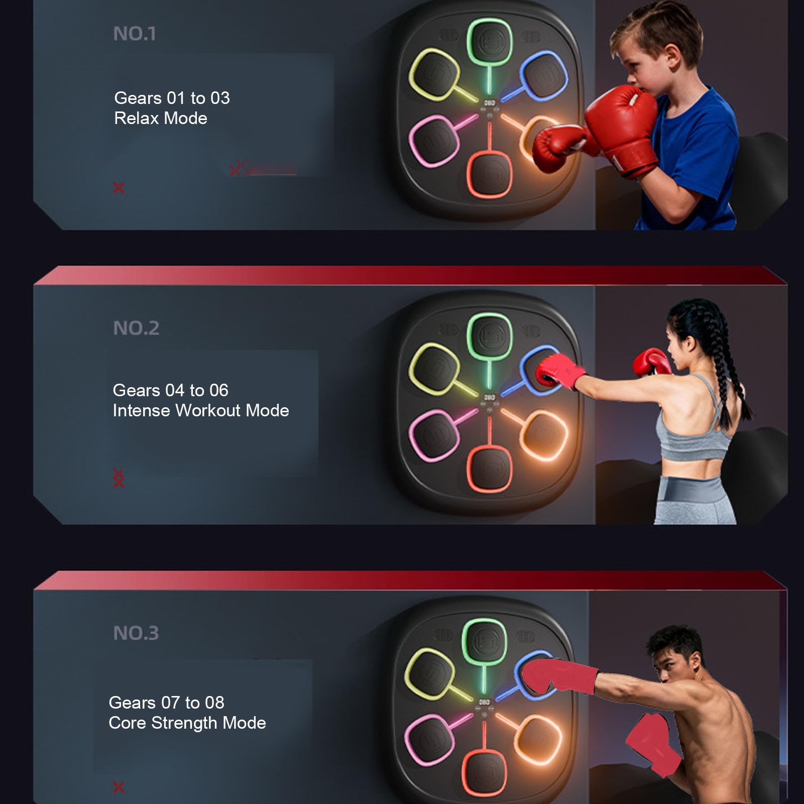 Macchina da Boxe Musicale Intelligente, Elastico in PU Bluetooth Montato a Parete LED Opzione Livello di velocità Bersaglio da Boxe Elettronico per Adolescenti Adulti