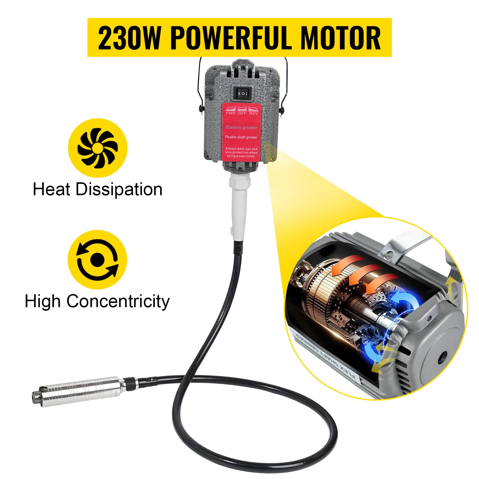 VEVOR Meuleuse Suspendue à Arbre Flexible 230 W Polisseur Suspendu Moulin Électrique 0,3-4 mm Mandrin à 3 Mors 18000 tr/min Broyeur à Suspendre avec Pédale ABS pour Meulage Ponçage Polissage Nettoyage