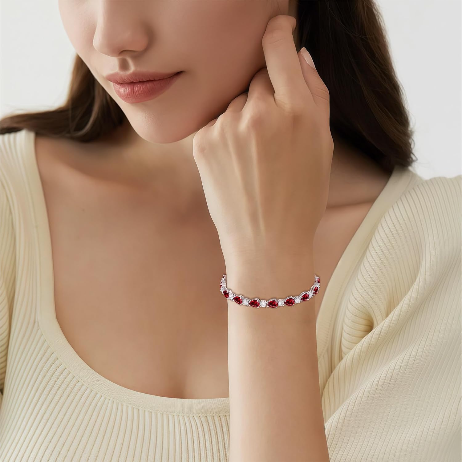 Birthstone Tennis Bracelet for Women 925 Sterling Silver Pear Shaped Gemstone Jewelry Gifts for Her