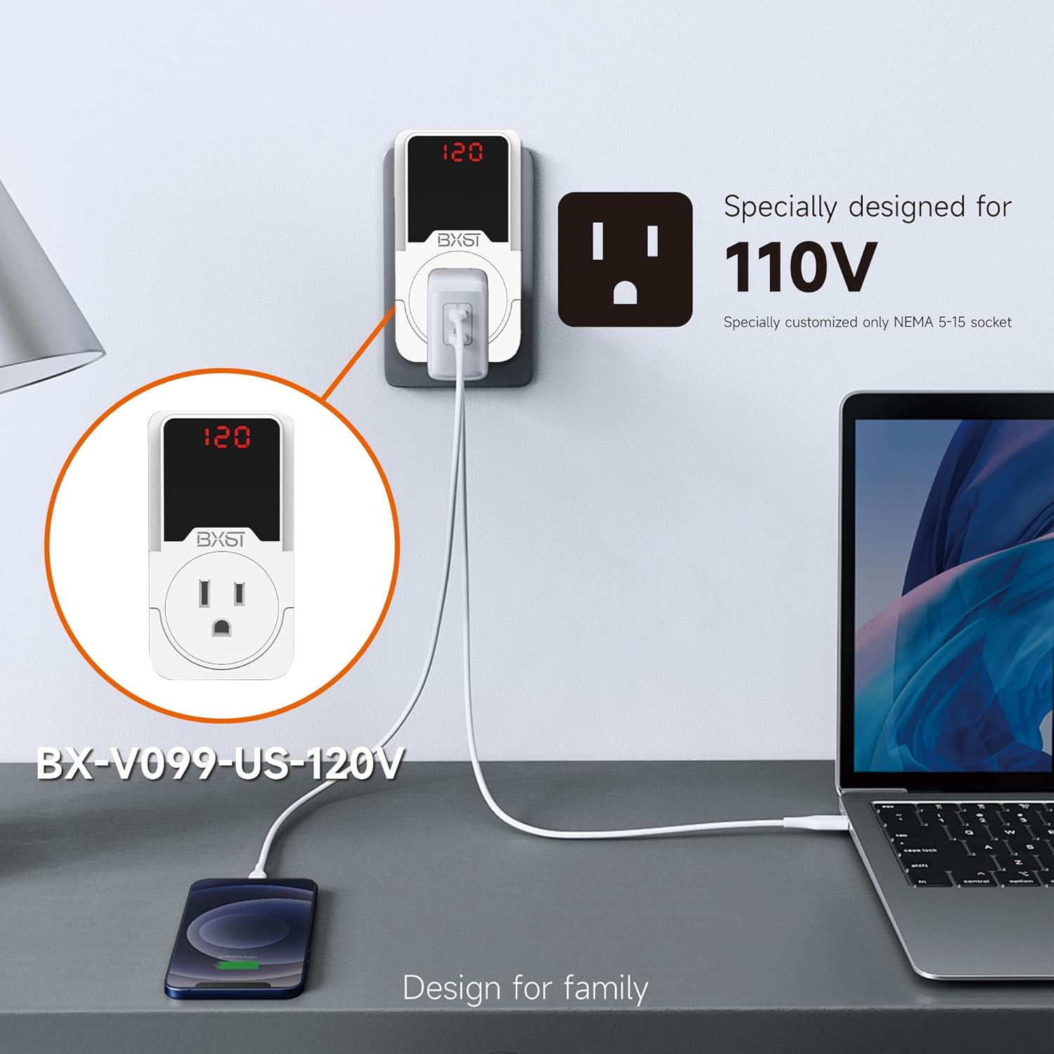 BXST 140J Surge Protector Voltage Protector One Outlet Plug Surge Protector for Refrigerator/Air-Conditioner/Fridge, Home/Office/Travel Portable LED Display Screen, Adjustable,120V, 15A, 1800W - Image 6