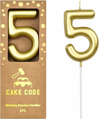 2.76 Inch Classical Gold 5 Number Birthday Candles, Gold Number Candles, Cake Number Candles, Party Celebration
