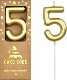 2.76 Inch Classical Gold 5 Number Birthday Candles, Gold Number Candles, Cake Number Candles, Party Celebration