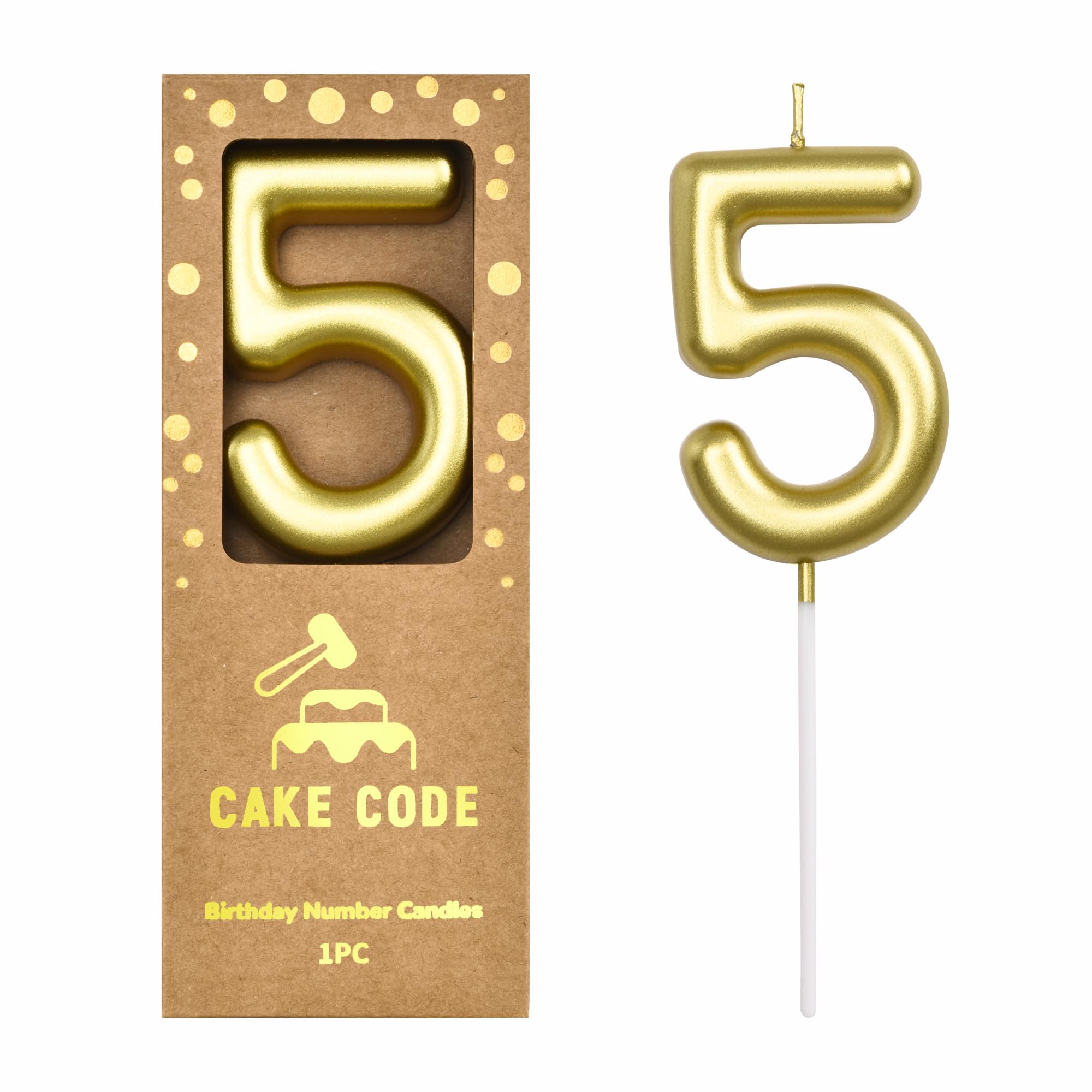 Velas clásicas de cumpleaños de 5 números dorados de 2.76 pulgadas, velas de números dorados, velas de números de pastel, celebración de fiesta