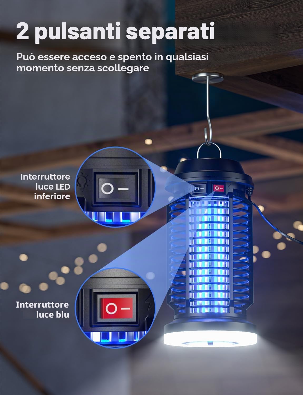 YISSVIC Lampada Antizanzare Elettrica Uccide Zanzara Elettrica 4200V +15W UV Lampada Antizanzare IPX4 Impermeabile per Interno e Esterno
