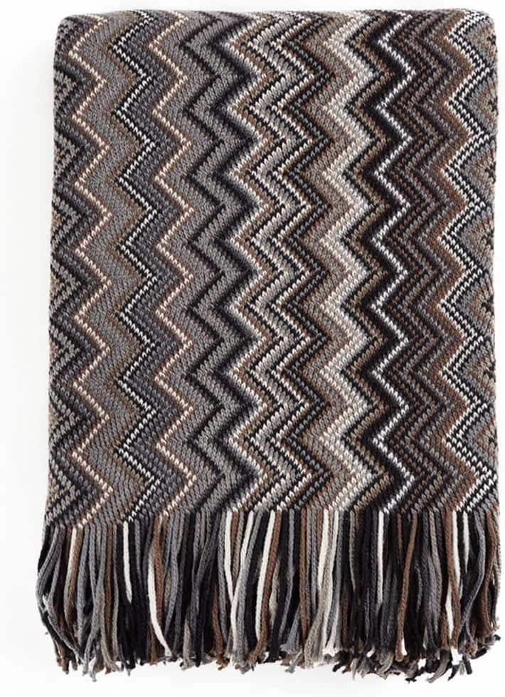 BATTILO HOME Boho Throw Blanket, Black Knitted Throw Blankets for Couch Bed Sofa, Fall Decorative Blankets with Tassel, Outdoor Soft Mexcian Blankets and Throws (Black, 50"x60")