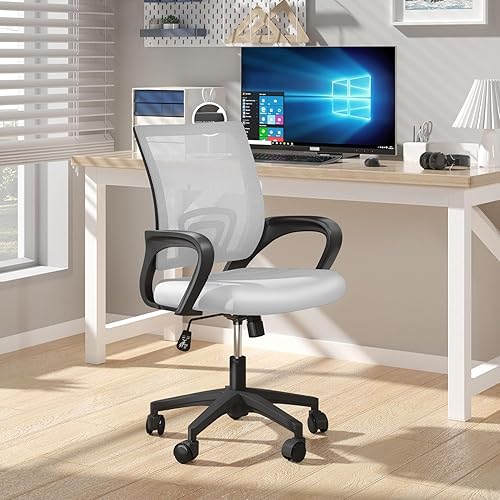 Miniatura 2 de Silla de oficina en casa, silla de escritorio ergonómica de malla con respaldo medio con soporte lumbar, diseño giratorio ajustable, cómodo