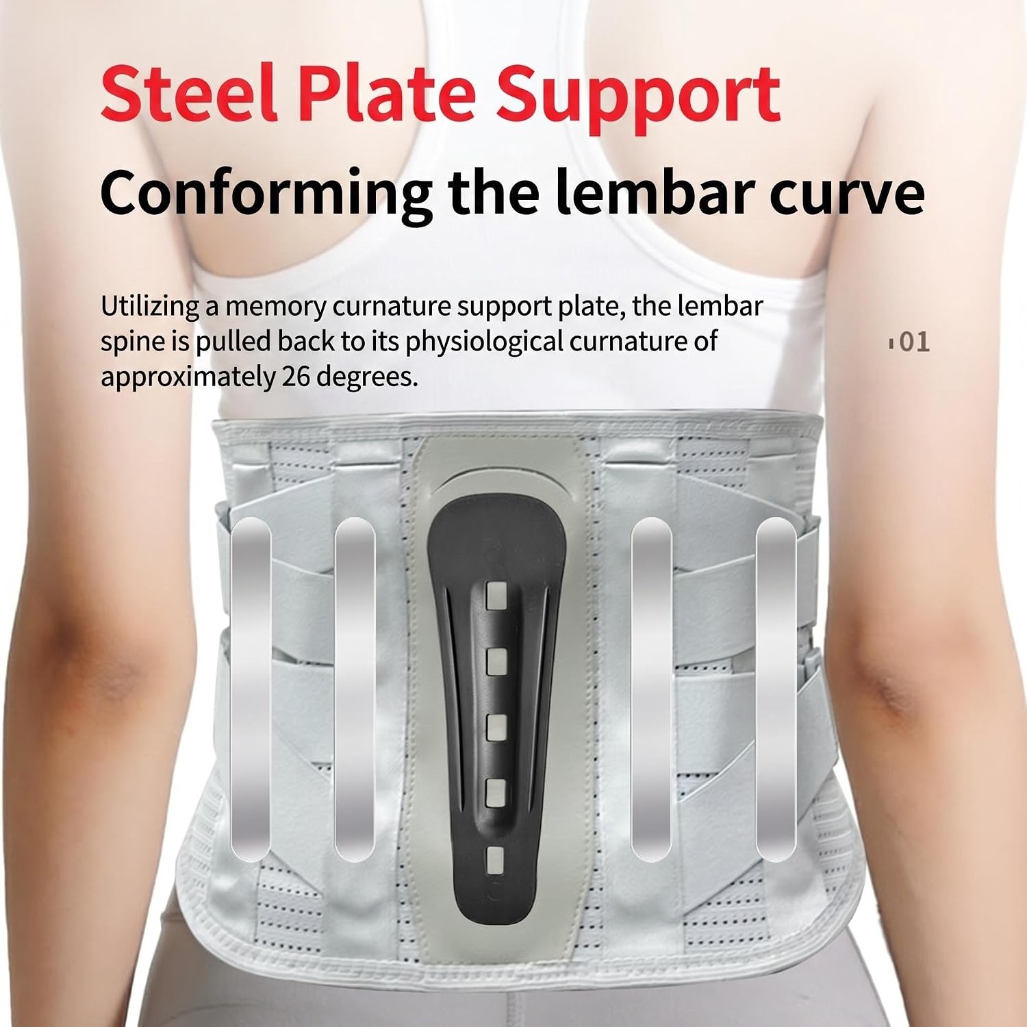 Lumbar Back Brace for Lower Back Pain Relief - Breathable Posture Support with Removable Steel Stays, for Sciatica, Herniated Disc, Scoliosis, Office Work, and Daily Use (Gray, XX-Large)