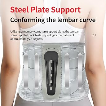 Lumbar Back Brace for Lower Back Pain Relief - Breathable Posture Support with Removable Steel Stays, for Sciatica, Herniated Disc, Scoliosis, Office Work, and Daily Use