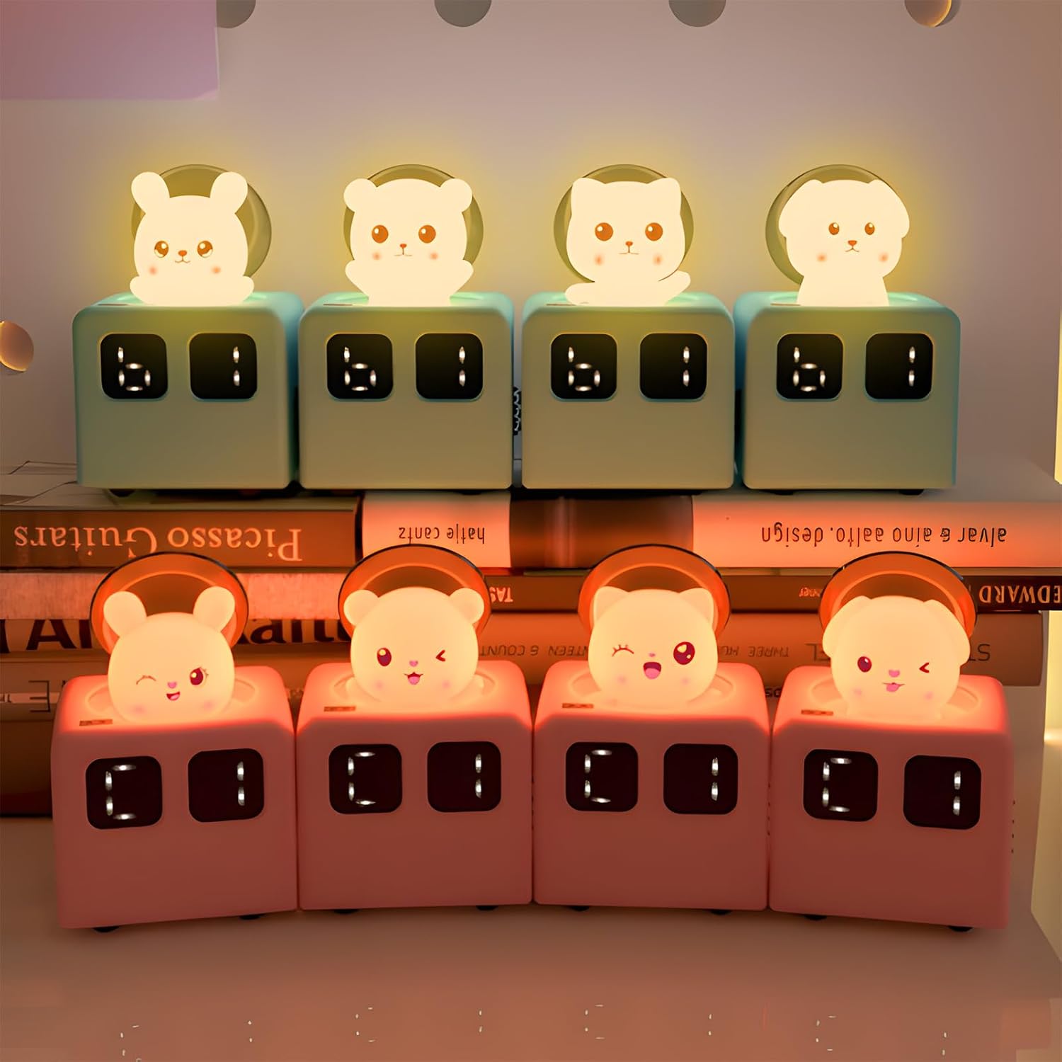 Colorful Life Interactive Train Night Light – Sensor Engine with Musical Animal Cars, Magnetic Connection, Rechargeable, Warm & White LED, Cute Bunny Design (Pink Rabbit, Eight Tone Model)