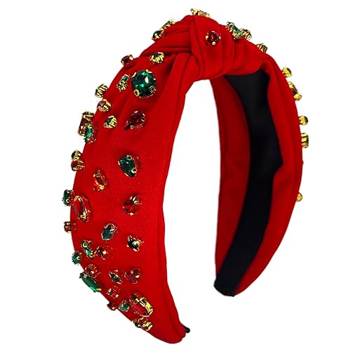 Miniatura 2 de Diadema anudada para mujer con cristales brillantes, amplia mezcla de diamantes de imitación para Navidad, coloridos, nudo superior, accesorios para