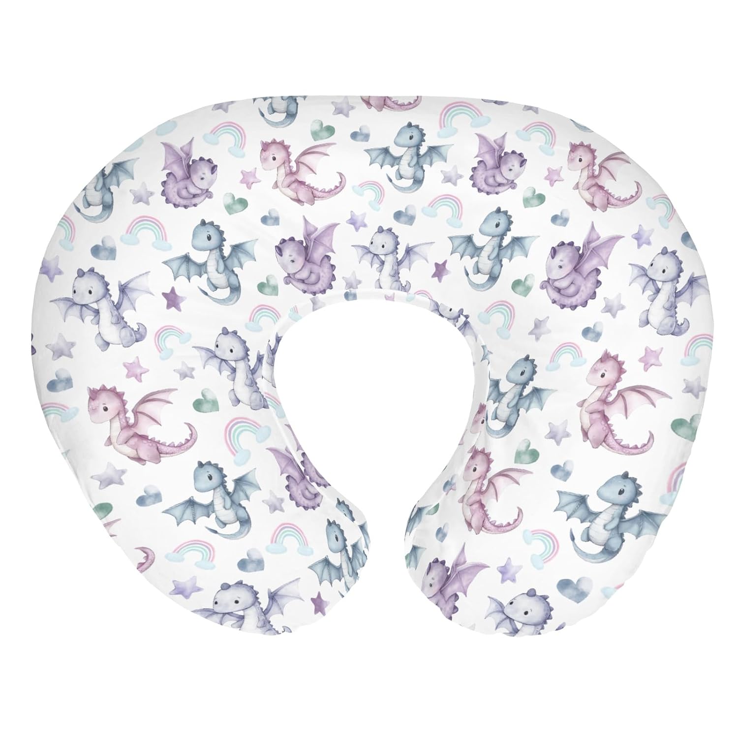 Fairytale Dragon Love Stars Baby Nursing Pillow Covers for Boy Girl Baby Dragons Purple Nursery Feeding Pillowcase for Breastfeeding Pillows Fantasy Animal Soft Stretchy Slipcover for Newborn Infant