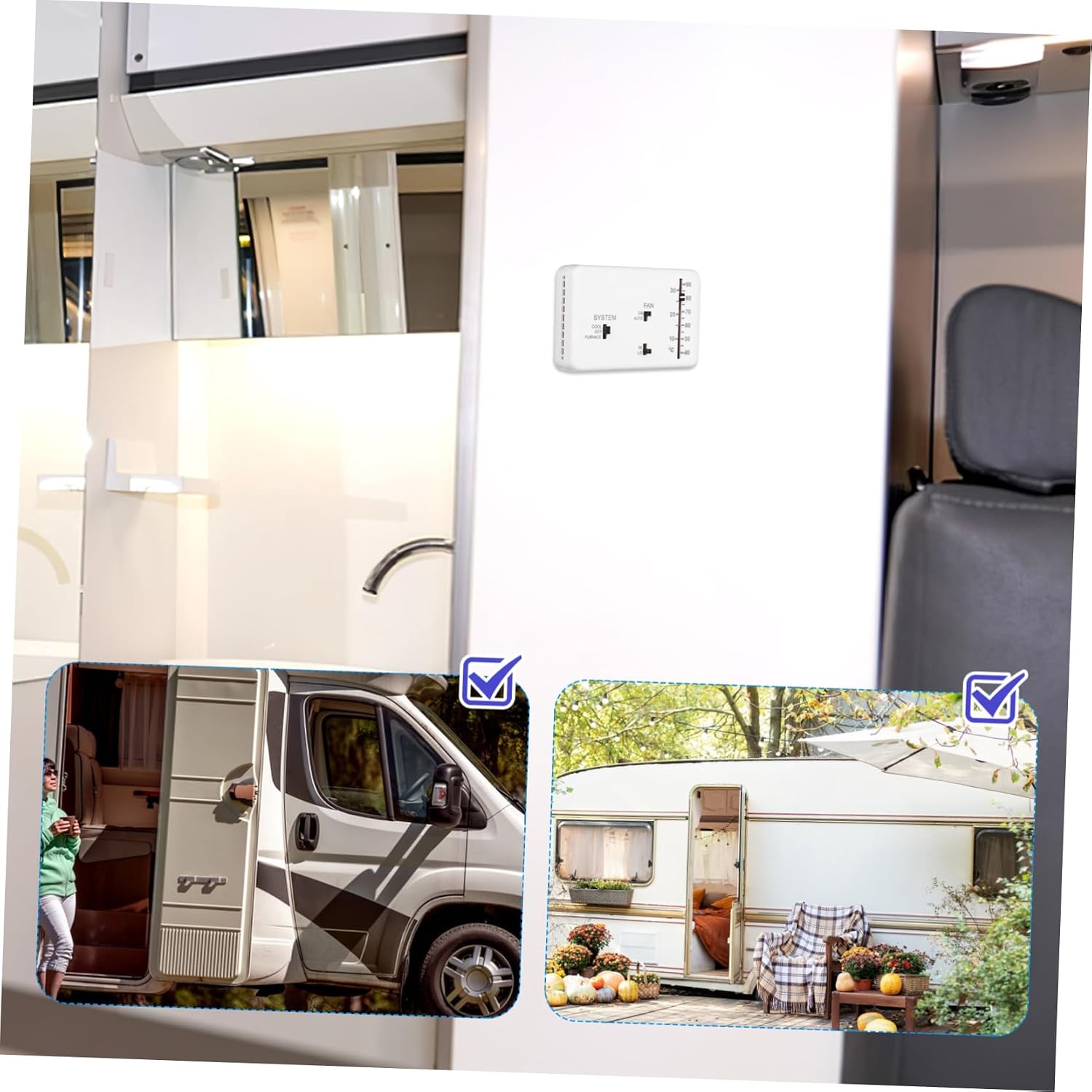 1Set Rv Thermostat Replacement Analog Camper Thermostat for Heat Wall Mounted Design Easy Installation Operation Durable Material for Use