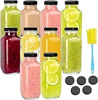 Benestanti 10 Pack 16oz Reusable Glass Juice Bottles with Airtight Lids & Cleaning Brush - Ideal for Juicing, Milk, Kombucha