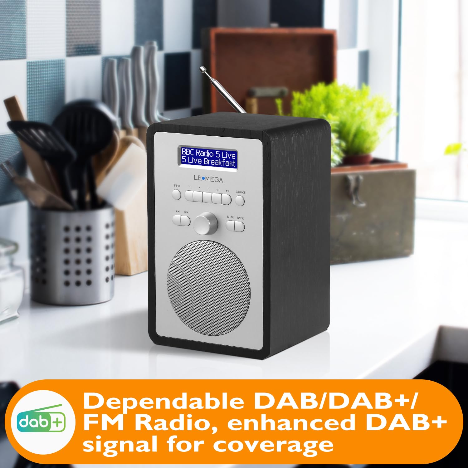 Radio Digitale LEMEGA CR2+ DAB+,Alimentazione da Rete,Sveglia,Rovere Nero | 20 stazioni memorizzabili, presa per cuffie, funzione snooze, timer di spegnimento, struttura in legno realizzata a mano