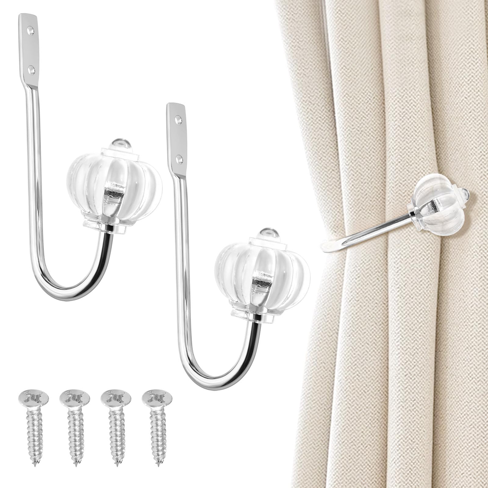 2PCS Curtain Holdbacks, U Shaped Steel Buckle Wall Mounted Curtain Rail for Curtains Curtain Hooks Metal