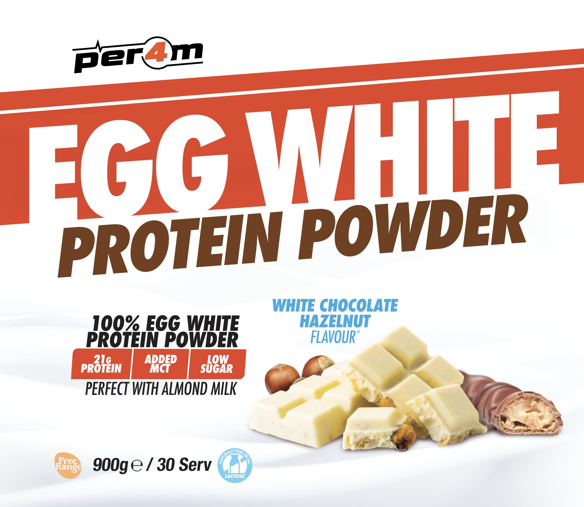 Per4m Egg White Protein Powder (900g) Chocolat blanc noisettes