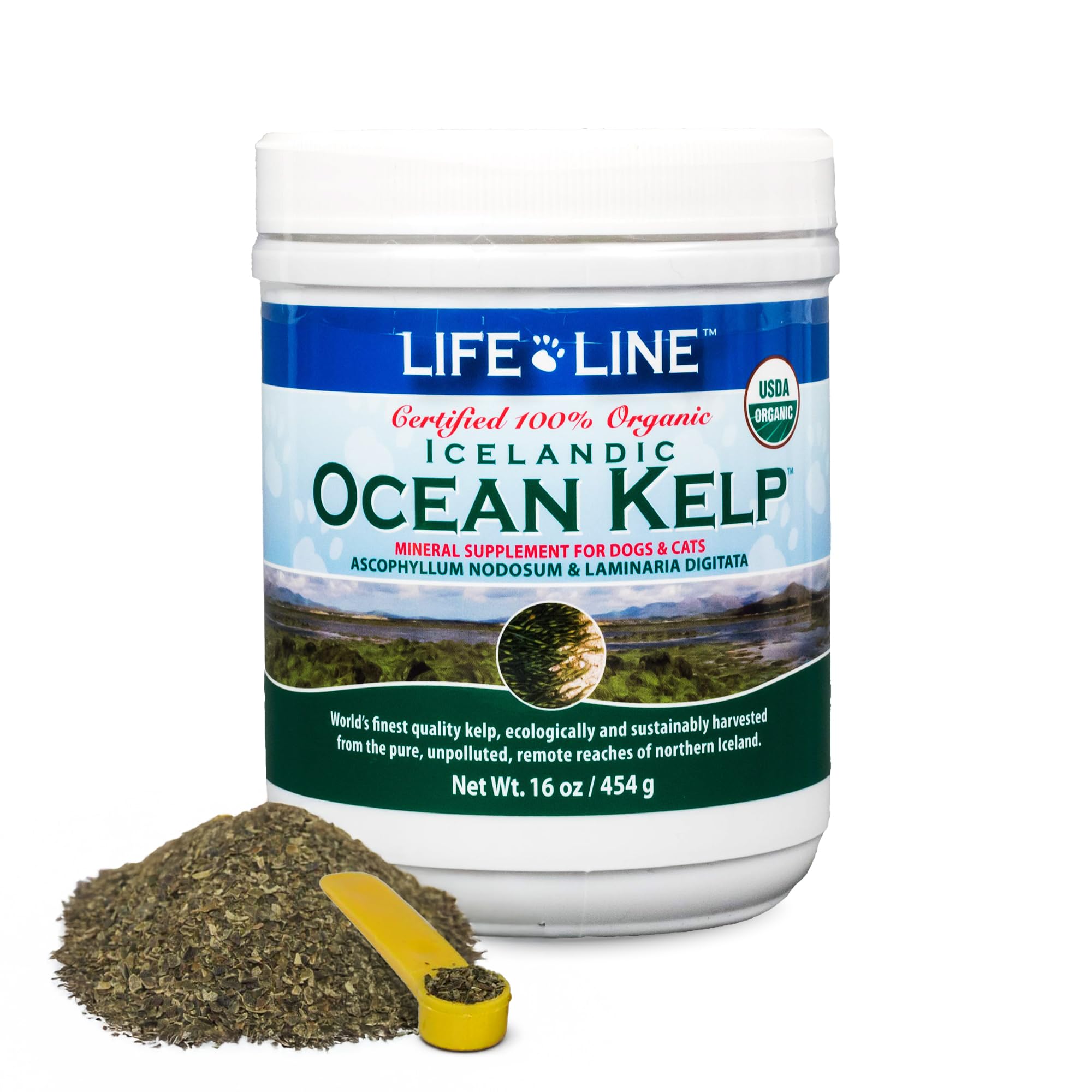 Life Line USDA Certified Organic Ocean Kelp for Pets & Livestock | Supports Skin & Coat Health, Immune Function, and Dental Hygiene | Promotes Metabolism & Reduces Plaque and Shedding โ 16 oz