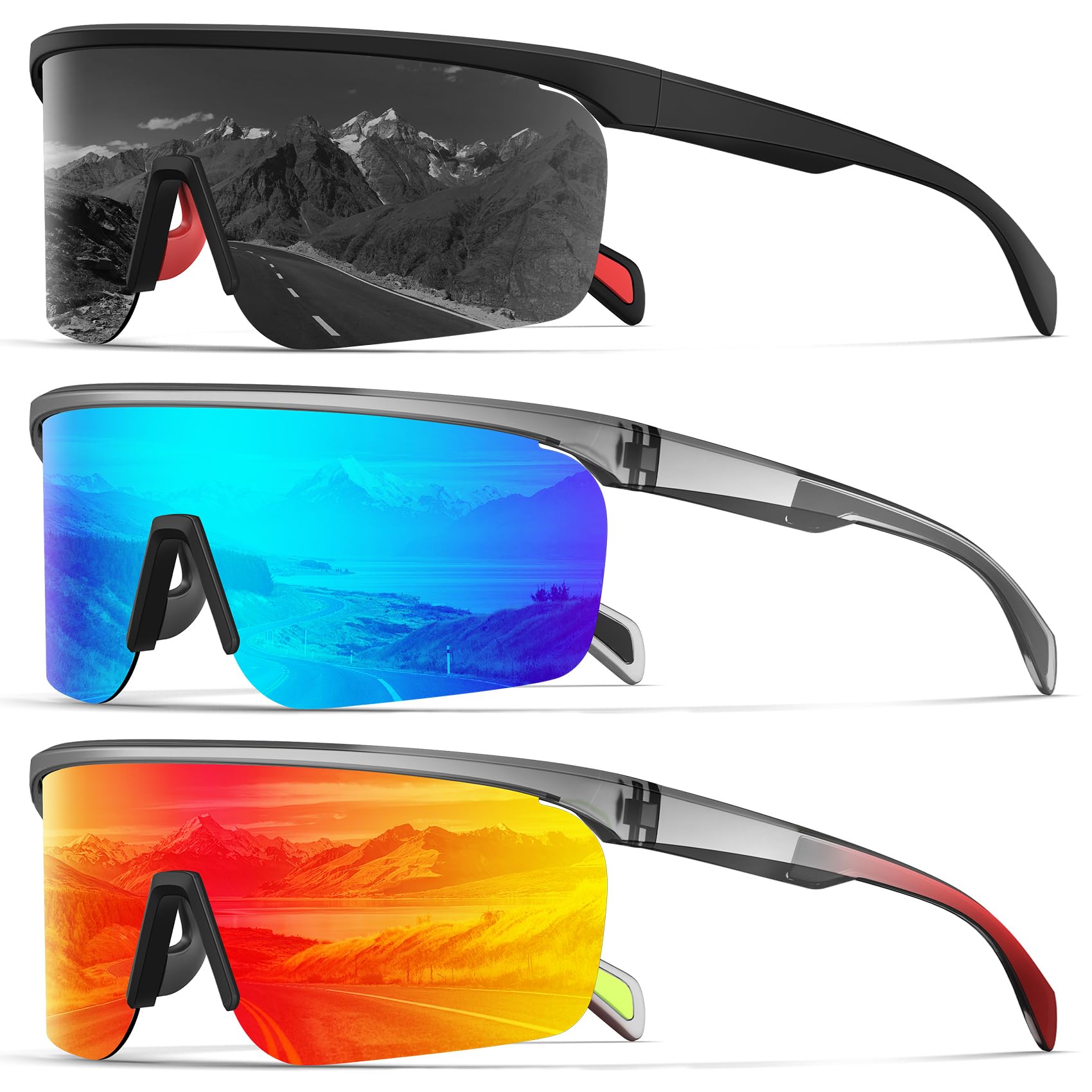 KALIYADI Mens-Sunglasses Polarized Sports Sunglasses-Men: Running Sunglasses Men Women UV400 Protection for Cycling