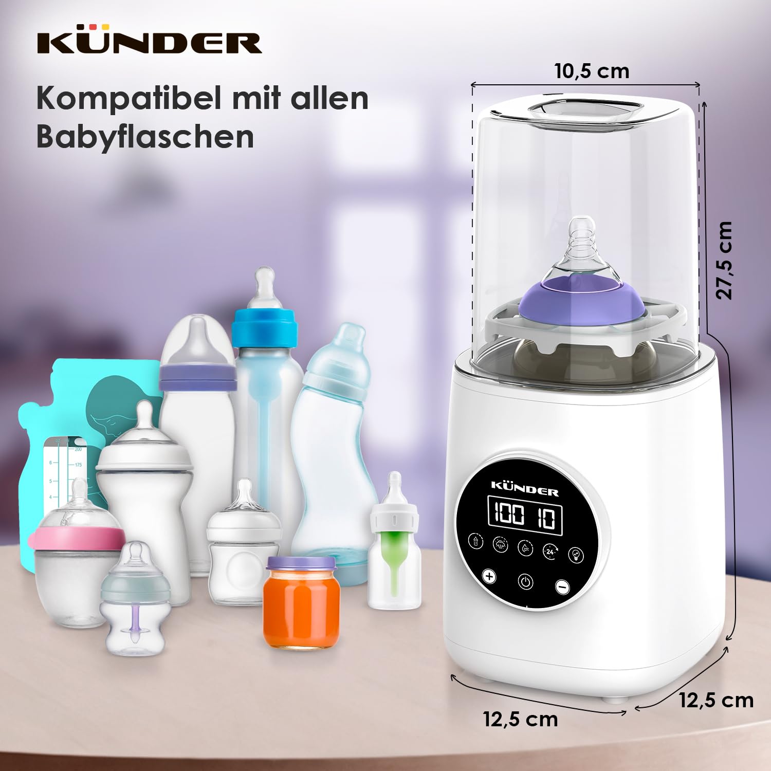 10-in-1 Flaschenwärmer Baby, Babykostwärmer mit schnellem Aufwärmen, Warmhalten, Abtauen – Babyflaschen Wärmer mit LCD-Display und Fernbedienung, Sterilisator für Babyflaschen, Baby Bottle Warmer