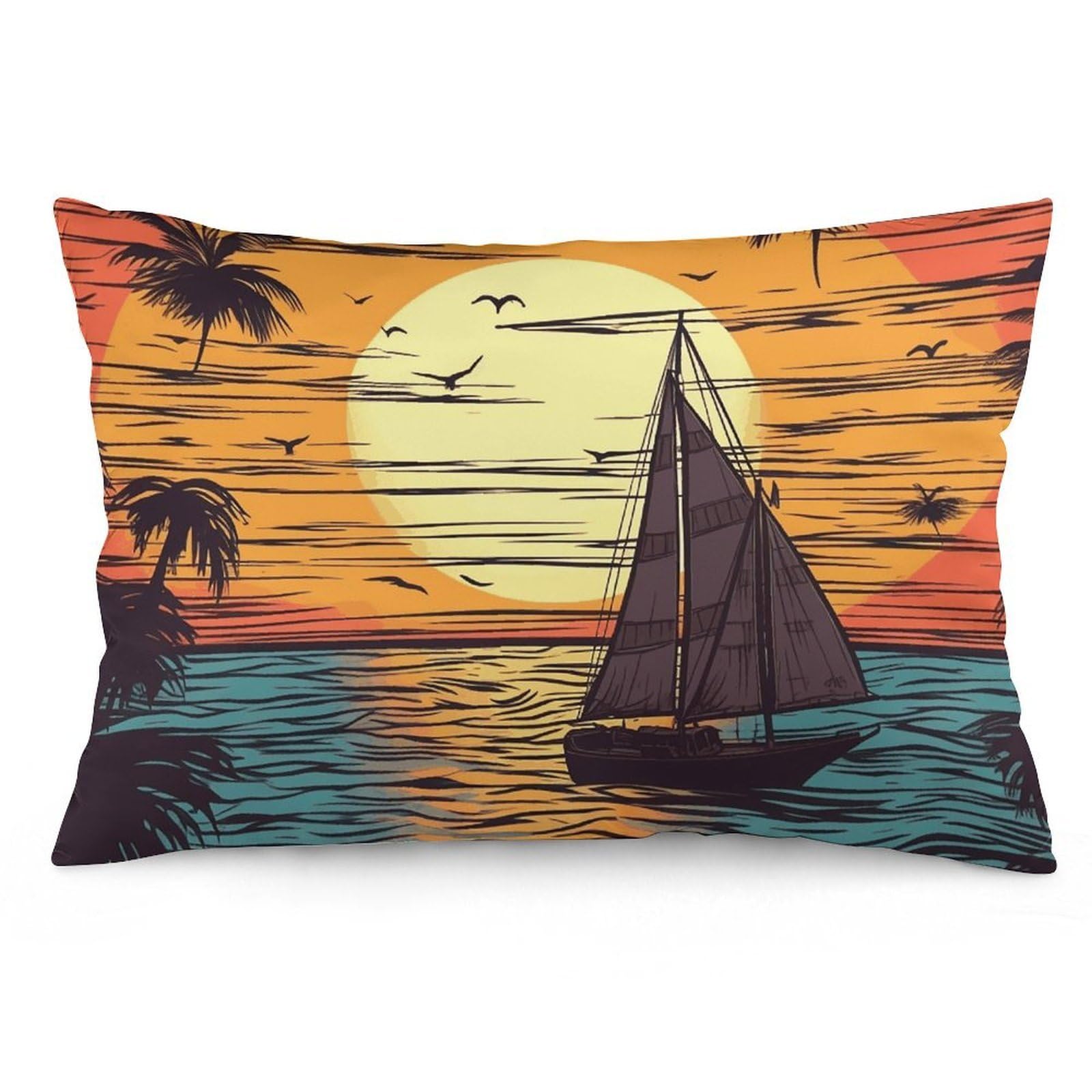 NTVOWPZO 2 Pack Decoration Throw Pillow Covers 16 "x24 Pillowcases Covers Sunset and Sailboat Pillowcases Modern Farmhouse Home Decor Sofa Cushions Covers for Couch Bed Living Room