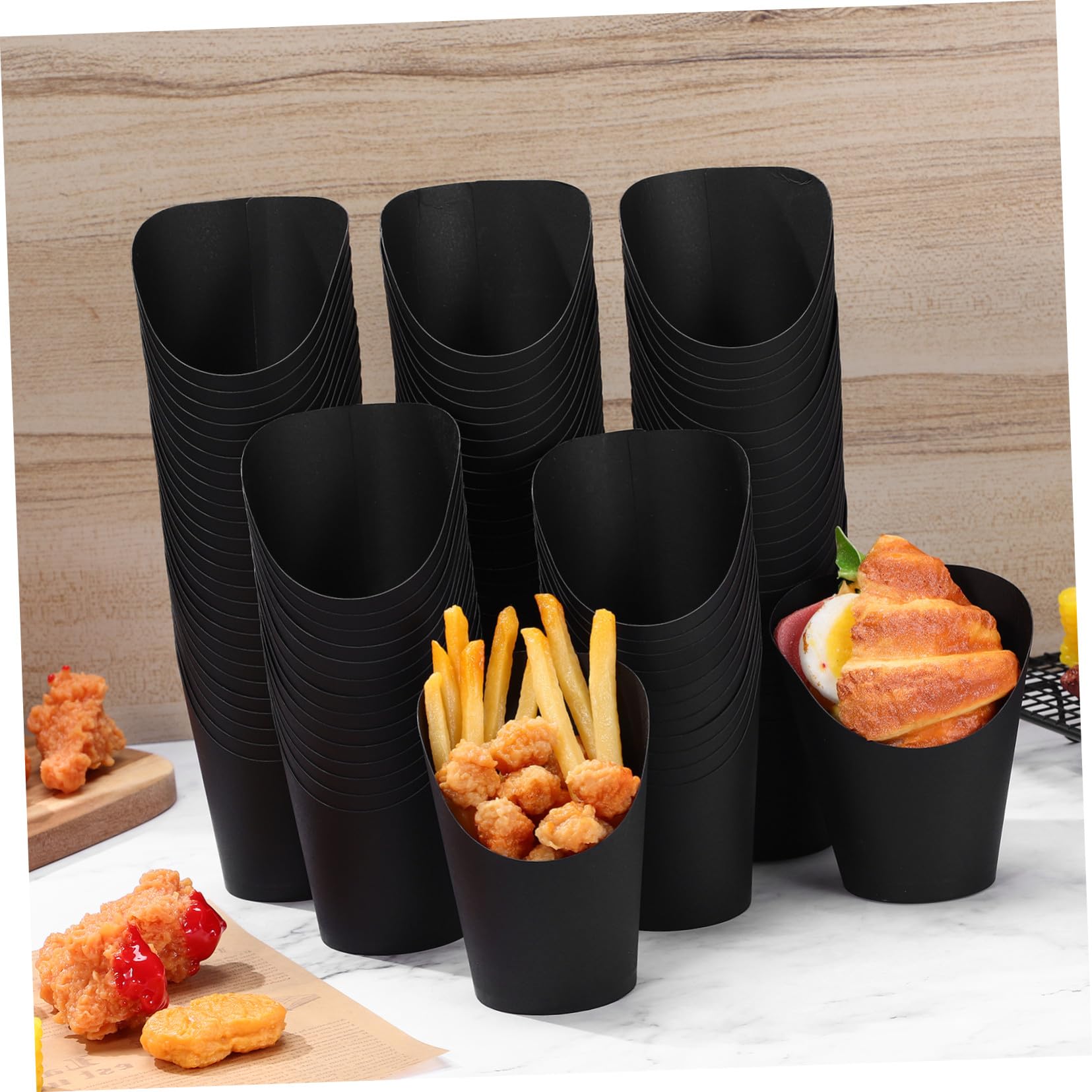 Baluue 100 Bicchieri di Carta Usa e Getta Nero da 14oz Apertura Obliqua, Resistenti per Patatine Fritte e Snack, per Feste ed Eventi