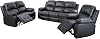 LIfe style 3 Pieces Recliner Living Room Set with Sofa Love seat and Chair - Bonded Leather Black