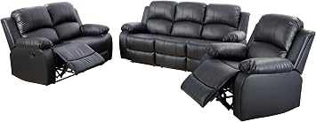 LIfe style 3 Pieces Recliner Living Room Set with Sofa Love seat and Chair - Bonded Leather Black