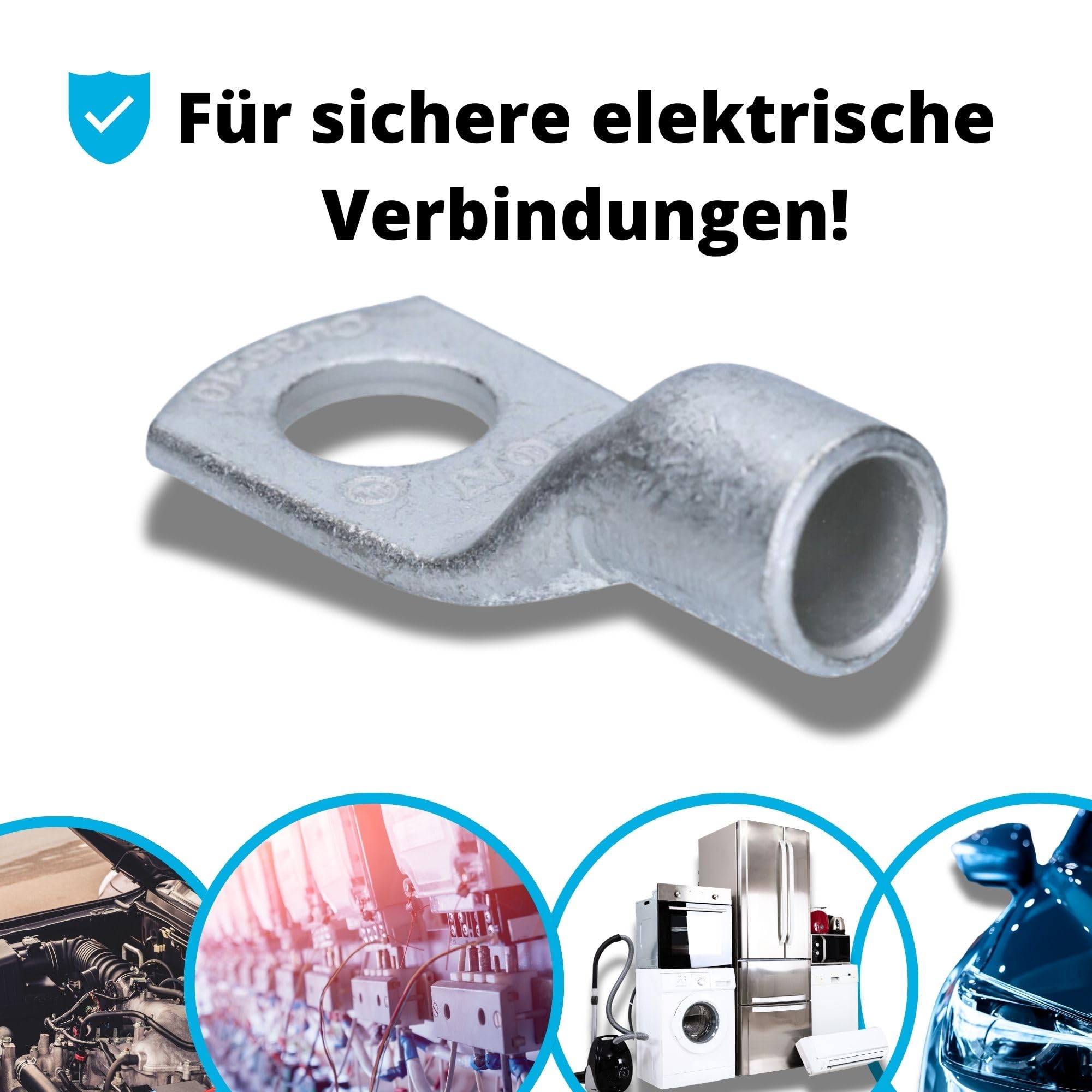Cembre 10x A7-M10 Rohrkabelschuh 35mm² - Ringkabelschuh Kupfer M10 | Batteriekabelschuh Set unisoliert - Crimp Kabelschuhe verzinnt für KFZ - Pressklemme Kupferkabelanschluss - Ringöse 10 Stk.