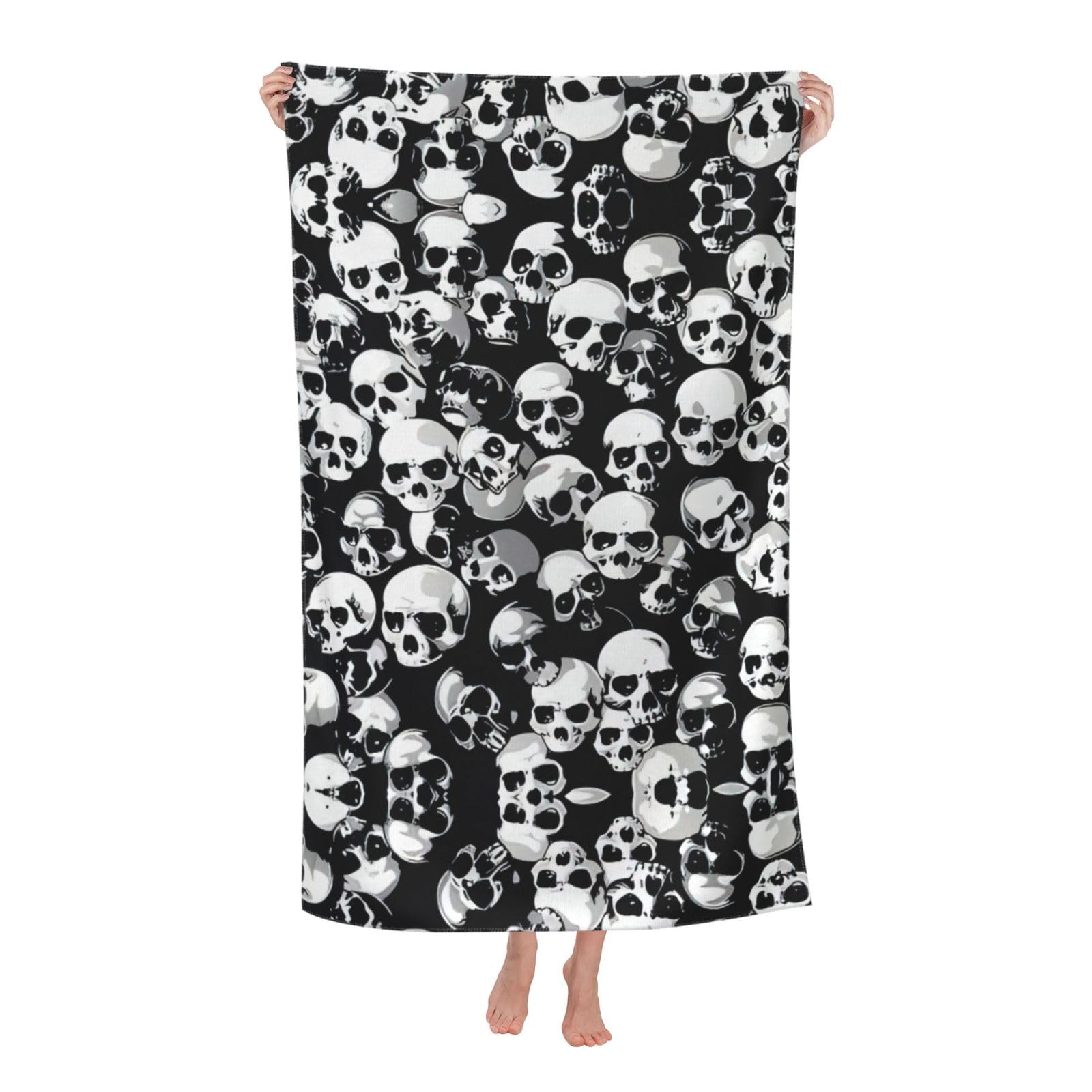Oazcvbnn Women's White Black Skull Print Adult Beach Towel Summer Travel Pool Vacation Swimming Fitness Outdoor Adventures
