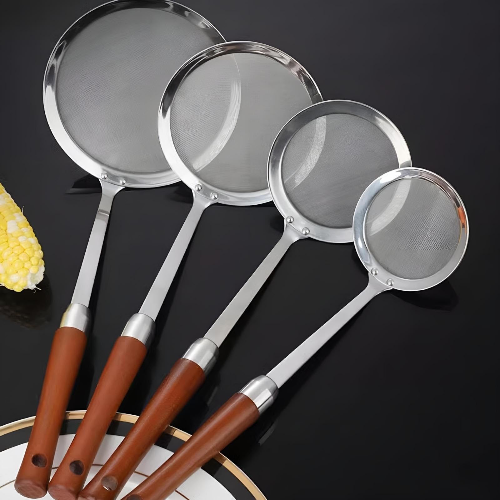 Juego de tamiz de harina, tamiz y colador de acero inoxidable con asas resistentes, perfecto para tamizar, colar, escurrir y enjuagar verduras (13,7 cm)