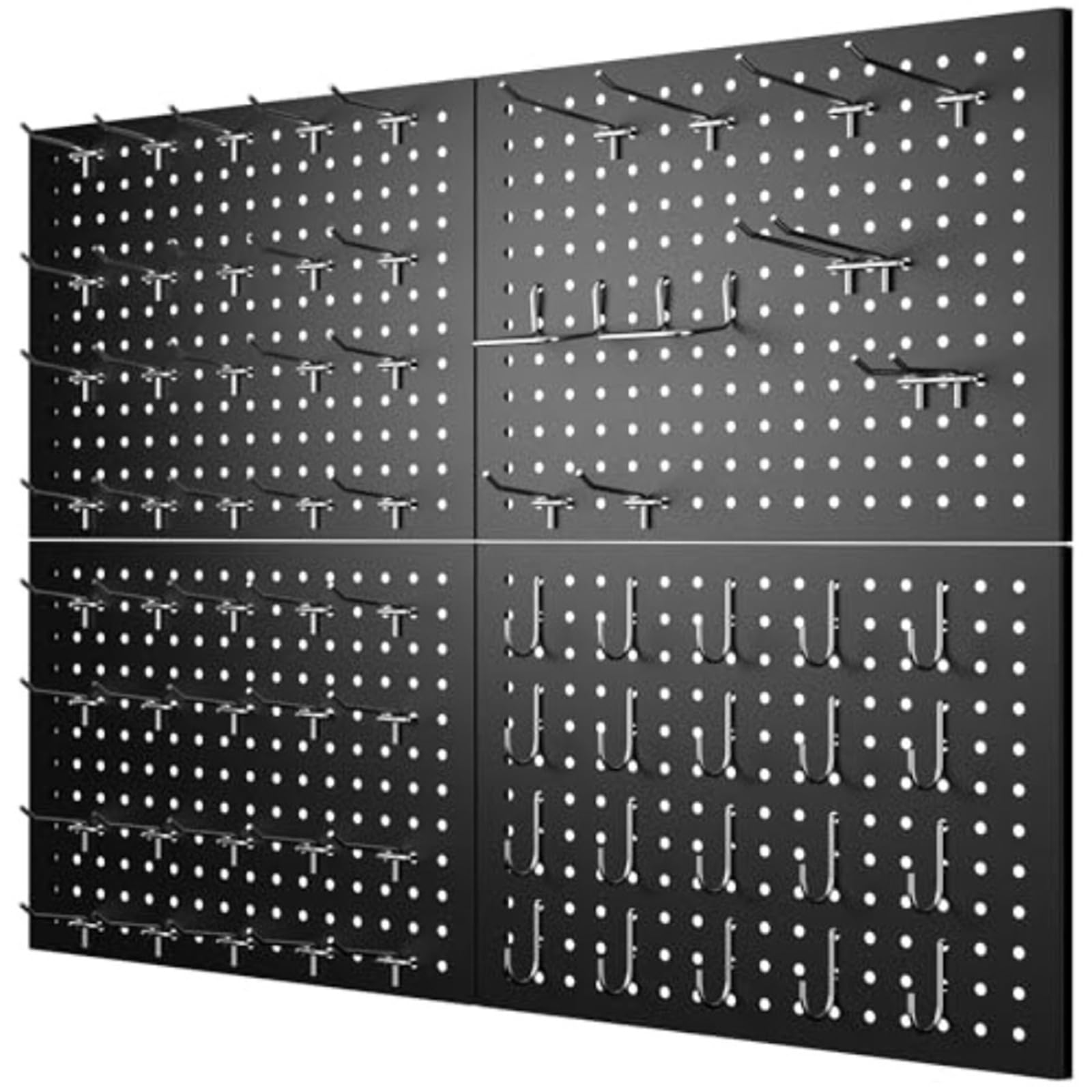XILEUDUOD Pegboard 74PCS Pegboard Wall Organizer 4 Pack Metal Panels with 70 Hooks 32" X 24" Or 64" 12" Peg Board