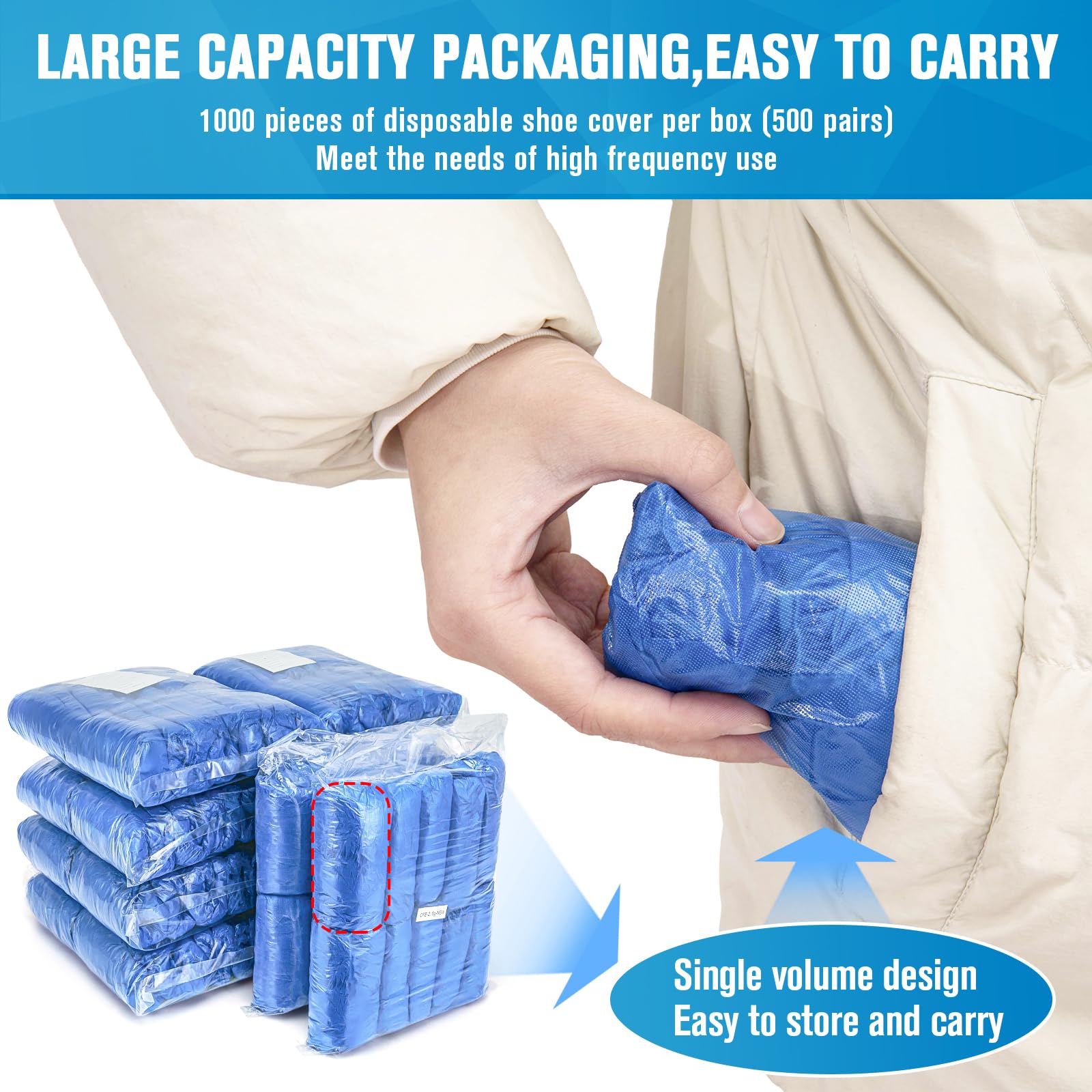 1000 copriscarpe usa e getta da 39,9 cm (500 paia), antiscivolo, adatti per uomini e donne 11, in plastica ispessita, usa e getta, per interni, copertura impermeabile per stivali