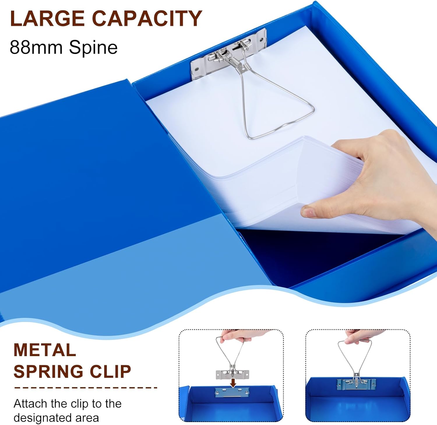 Storage File Boxes 4 Pack, Foldable Archives Cases with Clip, 88mm Spine, File Boxes with Magnetic Closure, Plastic Document File Organizer Storage, Blue