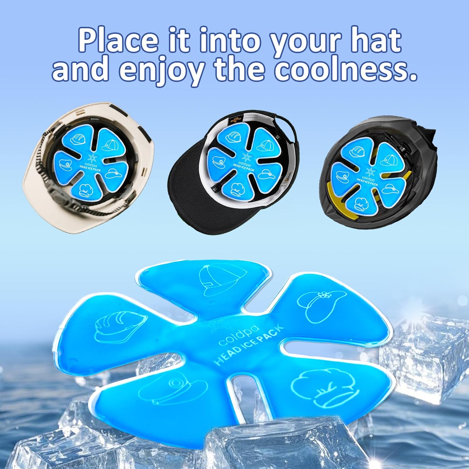 Head Gel Ice Pack for Helmets,Head Gel Ice Pack, Helmet Ice Packs, Used for Catcher Helmets,Relieve Summer Heat and Keep Cool, Reusable Cooling Insert for Outdoor Sports, Riding (2PCS) (Blue)